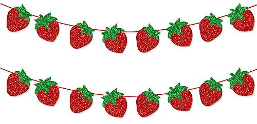 TSJ Erdbeer-Banner, Girlande, Dekoration, Glitzer, Beeren, hängende Dekorationen, Erdbeer-Thema, Partygeschenke für Geburtstagsparty, Babyparty