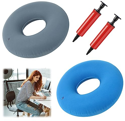 YAKLEE Hämorrhoiden Sitzkissen 2 Stück 90Kg Tragfähigkeit Aufblasbares Donut Kissen, 30cm Runde Orthopädische Sitzkissen Steißbein Sitzring mit Pumpe für Hämorrhoiden Steißbeinschmerzen Schwangere