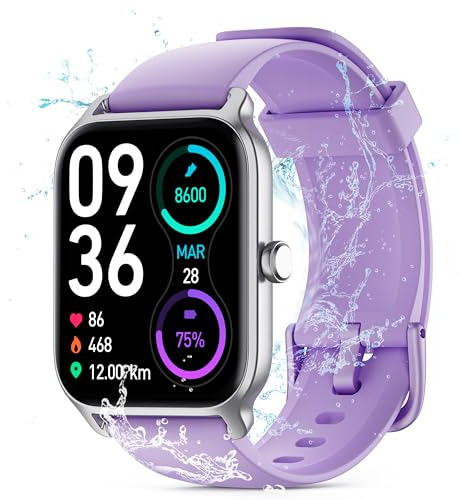 Quican Smartwatch Donna-Orologio Smart Watch con Chiamate e whatsapp Alexa Integrata Cardiofrequenzimetro SpO2 100 modalità Sport e Monitoraggio del Sonno IP68 Orologio fitness per Android iOS(Viola)