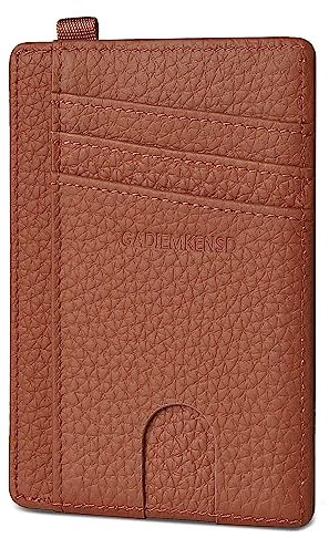 GADIEMKENSD Credit Card Holder RFID Blocking Genuine Leather Slim Card Wallet Compact Size Card Cases for Women Men Keychain Wallet Purse with D Ring Llaveros De Hombre ID Exemption Card Set Brown