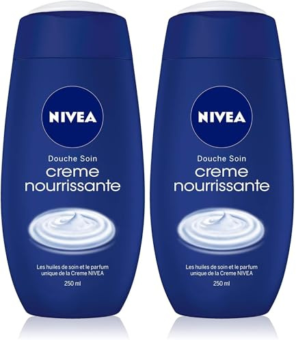 NIVEA Douche Soin Crème nourrissante (1 x 250 ml), Crème douche nettoyant corps au parfum unique de la crème, Soin hydratant et nourrissant pour peaux très sèches (Lot de 2)