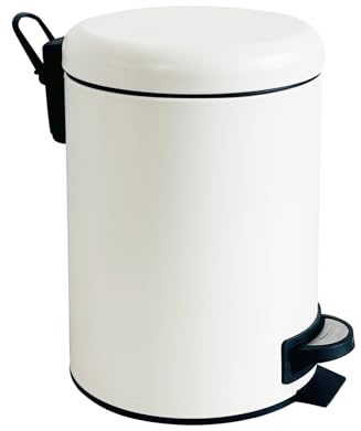 JM ·YIPENG 12L Bathroom Bin,Small Pedal Bin with Removable Inner Bucket and Soft Close Lid,Small Waste Bin for Bathroom, Bedroom,White
