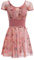 Damen Ballettanzug Ballettbody Tanz Body mit Ballettrock Wickelrock Gymnastikanzug Trikot Kurzarm Bodysuit Blumenmuster Mesh Turnanzug Gepolstert R?ckenfrei Leotard Ballettkleid Staubige Rosa XL
