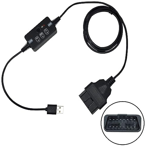 JEUCLEL USB Powered Vehicle OBD II Connector Memory Saver with Buzzer, Car ECU Emergency Power Supply Cable, Automotive Battery Replacement/Disconnect Tool, Save Settings During Battery Removal