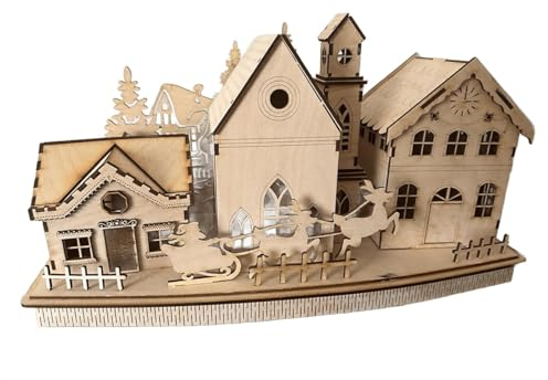 Generisch Weihnachtsdorf,Winterstadt, mit Schlitten und Kirche