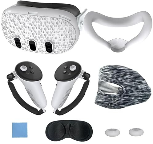 LMIX 7-teiliges Silikon-Abdeckungsset, kompatibel mit Meta Quest 3, Controller-Griffen, Schutzhüllen, VR-Headset-Frontabdeckung, Gesichtsabdeckung, Objektivschutz, Tasten-Wippkappen, Augenmaske,