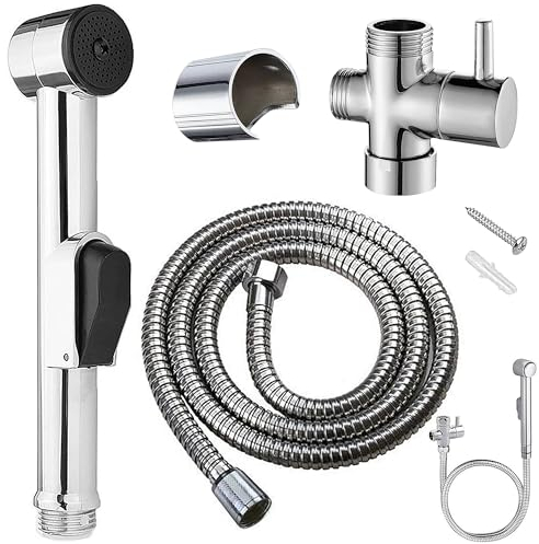 Kit de douchette à main pour bidet avec robinet et vanne de commutation, douchette à main en acier inoxydable de qualité supérieure pour lavabo avec tuyau de douche 150 cm pour lavabo, salle de bain,