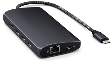 SATECHI 8-in-1 USB-C Hub Multiport-Adapter V3, 8K HDMI, 100W Ladeleistung, 4 Datenports, Ethernet, SD-Kartenleser, für Laptop, Mac/Windows, MacBook Pro/Air M4/M3/M2, iPad, iPhone 16 – Mitternacht