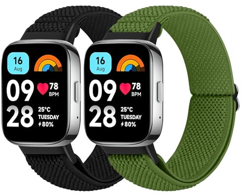 BTTNG Correas Elásticas Compatibles con Xiaomi Redmi Watch 3 Active para Hombres y Mujeres, Pulsera Elástica Ajustable Solo Loop Cómodo Recambio Deportivo para Redmi Watch 3 Active, 2 Paquetes