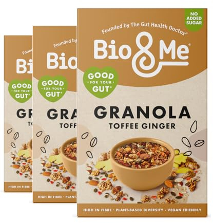 Bio&Me: Toffee Ginger Granola 3-Pack (3 x 360g) - High in protein and Fibre, Gut-Loving, Vegan, No Added Sugar