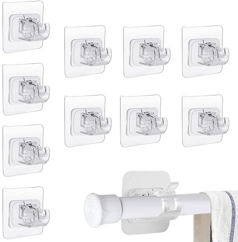 Esshogo10 Pezzi Trasparente Staffa Autoadesiva per Asta Tende Ganci per Tende Senza Bucare, Supporti Bastone Tenda, Bastone Tenda Ganci, Ganci per bastoni Tende, Ganci Adesivi per Tende Senza bucare