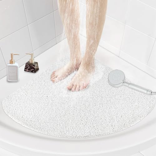 Tapis de douche d'angle antidérapant : 80 x 80 cm extra large pour douche intérieure – Plateau de douche en luffa mat anti-moisissure pour personnes âgées