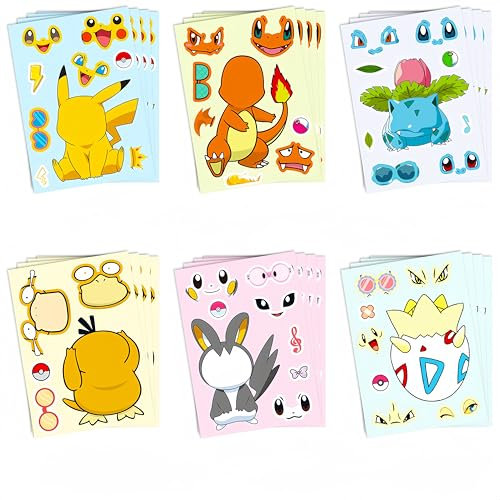 CHDINLL Kinder Cartoon Aufkleber - 24 Stück machen DIY verschiedene Charaktere Anime Aufkleber geeignet für Geburtstag Party Dekoration Kinder Geschenke, Party Favours. (POK-B)