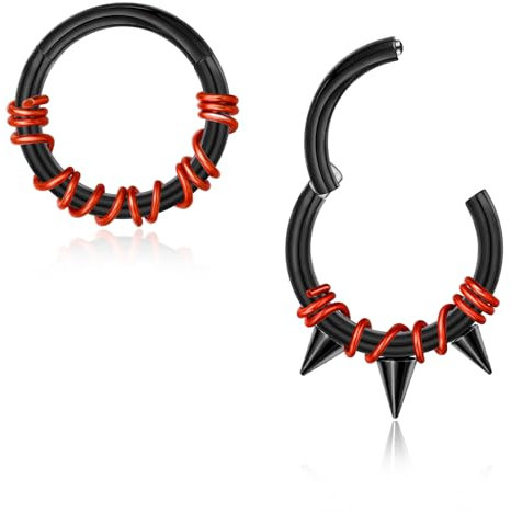 Lantine 2 Stück 16g Septum-Piercing Schwarz Scharnier-Segment-Clicker Daith Piercing Chirurgenstahl Tragus Rook 8mm