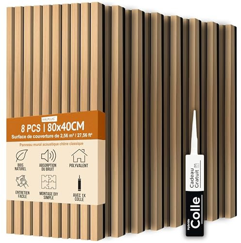 WALPLUS 3D Akustikpaneele Selbstklebend Wandverkleidung Innen Schallabsorber Akustik Paneele 80x40cm Holzverkleidung Wand DeKoration Akustikpaneele Tapete Eiche Natur Satz mit 8 Stück