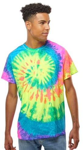T-shirt unisexe batik – Neon Rainbow Hippie T-shirt pour homme et femme – Tenue de festival des années 70 – Tie Dye arc-en-ciel – T-shirt multicolore en coton pour homme – Tailles S, M, L, XL, XXL