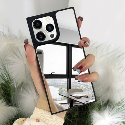 VAOXTY Compatible with iPhone 16 Pro Case Rectangle Mirror Case Cute for Women Girls Makeup Glass Mirror Back Design Fashion Luxury Slim Thin Protective Cover Phone Case