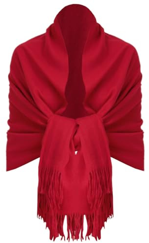 Van Der Rich ® - Eleganter einfarbiger Schal aus Wolle mit Fransen Warm und weich - Damen (Uni Rot)