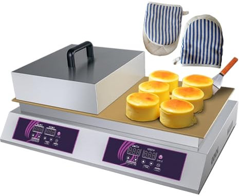 forplubossmmp Machine À Souffle Électrique Commerciale avec Couvercle, Pelle Et Gants, Gril De Contact Électrique avec Contrôle De Température 60-240°C, Machine À Pain De Comptoir 2600w(Double Tête)