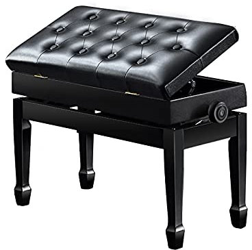 Adjustable Double Solid Wooden Piano Stool with Storage Compartment Perfect for Kids and Adults Practice on Horseshoe Legs