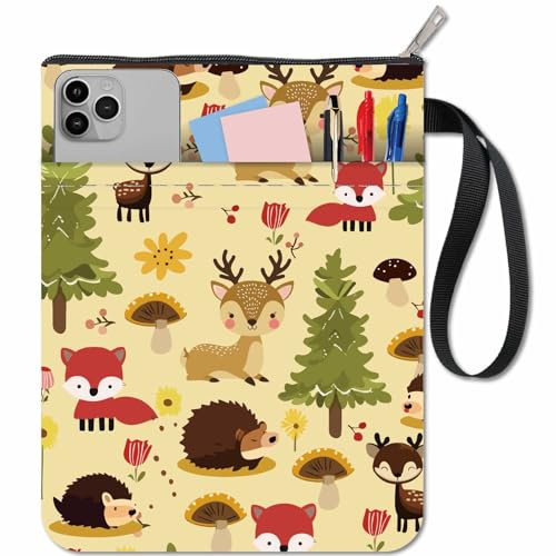CRASPIRE Custodia per Libri Forest Book con Cerniera e Custodia Extra Rettangolo Tessuto Riccio Volpe Cervo Animale Copertina Rigida Lavabile Borsa Custodia per Libri Tascabili Quaderno Libro Tessuto