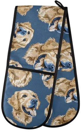 Oven Gloves Double Oven Gloves Labrador Golden Retriever Dog Oven Mitts Pot Holder Heat Resistant Quilted for BBQ Baking Kitchen Cooking Gloves
