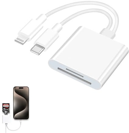 1PCS SD Card Reader for Iphone SD Card Reader White SD Card to Iphone Memory Card Reader Adapter 2 in 1 Dual Connector Memory Card Adapter Lightning SD Card Reader for Iphone/Ipad/Android/Camera