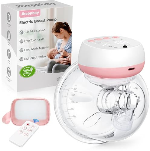 Jheppbay Electric Breast Pump Wearable, Remote Control Hands Free Breast Pump Portable for Mom, 3 Modes 12 Levels, BPA Free, Fit in Bra, Travel, Office, Home Breastfeeding