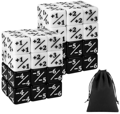 Mokaskaidj 48 Pezzi Contatori di Dadi, Dadi the Gathering, Token Fedeltà Gettone Cubo con Borsa Portaoggetti, Accessorio per Giochi di Carte (Bianco+Nero)