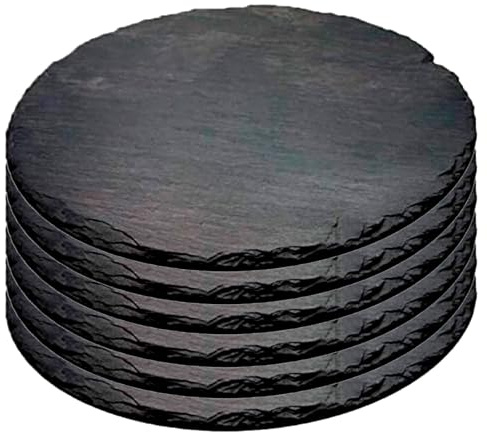 Tradineur - Pack de 6 Platos Redondos de Pizarra, Canto rústico, Platos para hostelería, Servicio y degustación, Tabla de Piedra Natural para Servir Aperitivos - Ø 30 cm