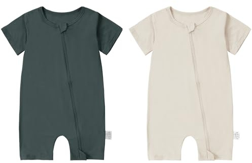 COOKY.D Tutina Unisex per Neonati in Fibra di bambù con Maniche Corte Morbida e Traspirante Ideale per Primavera/Estate 12-18 Mesi Confezione da 2 Pezzi,Grigio Scuro & Albicocca