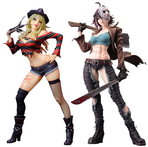 Zhongkaihua Anime Figuren Jason Voorhees/Freddy Krueger Figur Modell Statue 24/22 cm PVC Voorhees/Krueger Actionfigur Sammlerstücke Desktop Dekorationen Geschenke 2 Stück