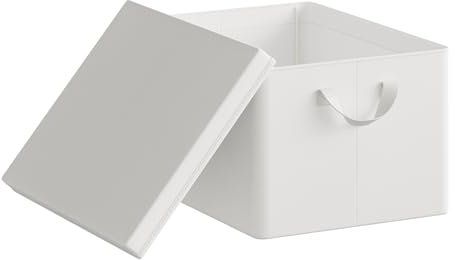 WOLTU Storage Box, Set of 1 Closet Containers, Storage Box with Removable Lid, Organizer with Folding Handles, Fabric, White, 43 x 33 x 26 cm