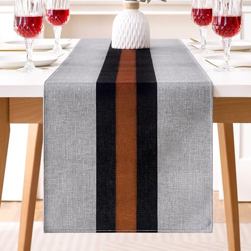 Tischläufer Grau Streifen Spleißen Tischdekoration Modernes Waschbares Wasserdicht Baumwolle und Baumwolle LeinenSaisonale Küchentischdecke Innen Urlaubs und Partydekoration 40 x 140 cm