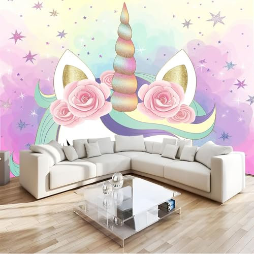 Non-Woven Photo Wallpaper 250 x 175 cm Fantasy Animals Unicorn Stars, Modern Mural Poster Picture Design Color for Living Room Kids Bedroom