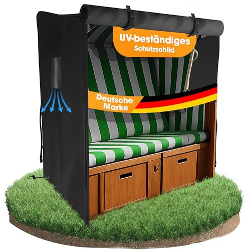 Naturiz® Premium Strandkorb Schutzhülle Winterfest - wetterfest - wasserdicht/Strandkorb Abdeckung reißfest & UV-beständig mit Belüftungsfenstern, 600D Oxford (Schwarz, 120cm)