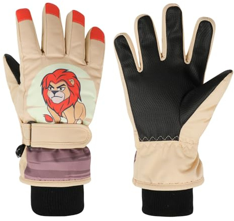 QKURT Kinder-Skihandschuhe, wasserdichte, warme Winterhandschuhe für Jungen und Mädchen, Snowboardhandschuhe, Kinder-Löwenhandschuhe mit Fleecefutter für 2-9-Jährige bei kaltem Wetter
