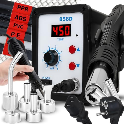 Retoo Heißluft Lötstation 750 W 100–480 °C 4 Düsen, Entlötstation | 120 l/min Luftstrom, LED Display, PID Temperaturkontrolle, Auto Start Stop, bürstenloser Motor, 105 cm Schlauch