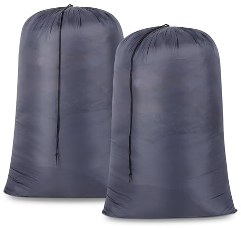 OTraki 2 Pezzi Grandi Sacchi da Biancheria con Coulisse 70x115 cm Sacco Portabiancheria Sporca,Pieghevole Borsa della Lavanderia,Sacchetti da Viaggio per Biancheria per Viaggio/Bagno(Grigio + Grigio)