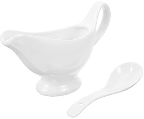 BESPORTBLE Set Salsiera in Ceramica 175Ml con Cucchiaio Profondo Anti-Goccia per Salsa e Condimenti Brocca da Tavola per Sughi per e Riunioni Familiari