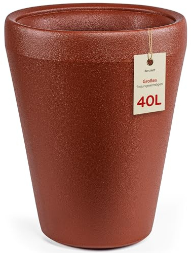 KONZEPT Übertopf 40 cm Durchmesser aus Kunststoff, Hoch & Groß, 40 L – Pflanzentopf in Ton-Optik, Modern, UV- und Frostbeständig, Leicht & Pflegeleicht, für Innen & Außen geeignet, Ziegelrot