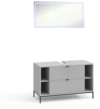 Vicco Badmöbel-Set Eliza, Grau, 100 cm, besteht aus Badspiegel und Waschbeckenunterschrank