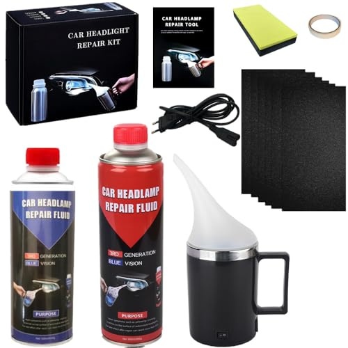 600+800g DIY Scheinwerfer Reparatur Set, Aceton Verdampfer Scheinwerfer Aufbereitung Set, Scheinwerfer Aufbereitung Set mit 220V EU-Stecker & Schleifpapier, Scheinwerfer Bedampfen Set Reparatur