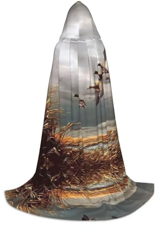 mianfer M Halloween Kapuzenumhang - Unisex Erwachsene Hexe Zauberer Zauberer Jagd Fliegende Wilde Enten Print Robe für Party, Ostern, Karneval