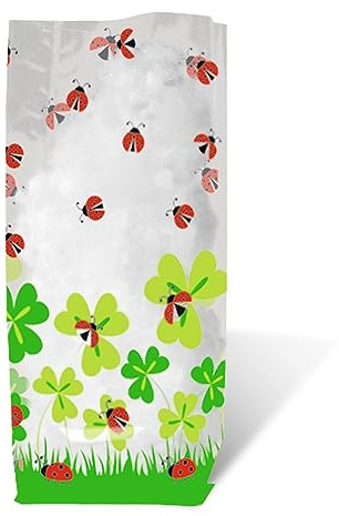 Ursus 5280000 - Geschenk Bodenbeutel, Marienkäfer, 10 Stück, aus lebensmittelechter Folie, ca. 11,5 x 19 cm, transparent, bedruckt, ideal für kleine Überraschungen