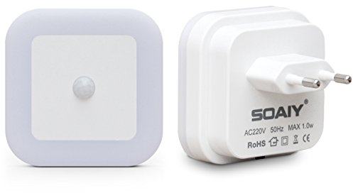 SOAIY Lámpara Nocturna con Sensor de Movimiento, Inducción del Cuerpo Humano, Luz de Noche, Quitamiedos, Superbajo Consumo Energético, 2 Pcs, Blanco Frío