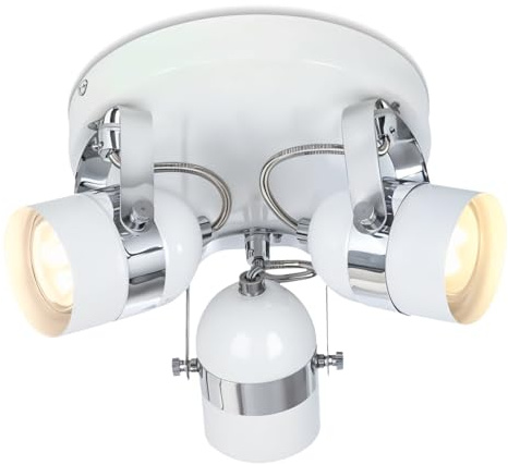 UKEW 3 Way Retro Ceiling Lights - White Rotatable Round Base 50w Max GU10 LED Spotlight Fitting for Lounge Bedroom Dining Room
