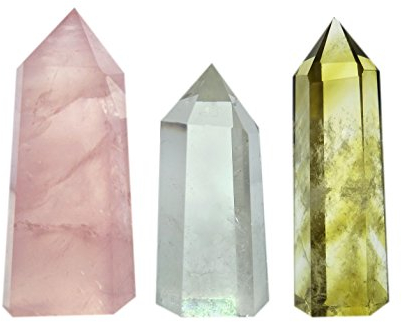 Polar Jade Set of 3 Healing Crystal Wands of Rose Quartz, Clear Quartz & Yellow Quartz,Pointed & Faceted for Healing Reiki Chakra Meditation Therapy Decor