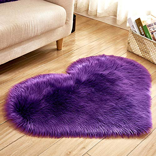 Spitzenqualität Lammfellimitat Teppich,Colorful 40 x 50 cm ''Love'' Lammfellimitat Teppich Longhair Fell Optik Nachahmung Wolle Bettvorleger Sofa Matte (Lila)