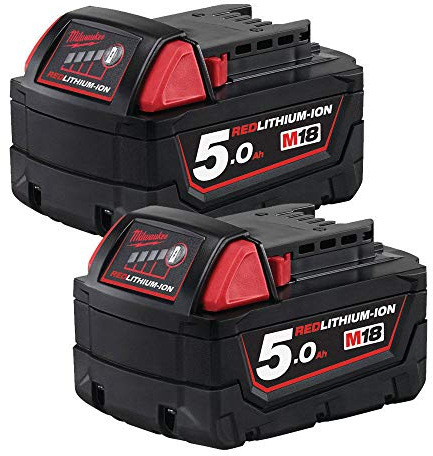 Milwaukee M18B5 M18 Lot de 2 Batteries Li-ION 18 V 5 Ah Rouge